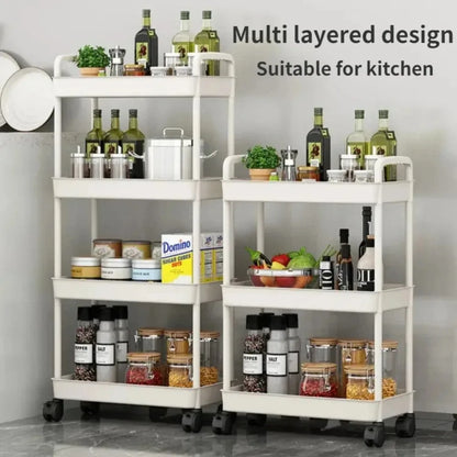 3/4 Tier Mobile Storage Rack Trolley Organizer With Wheels Plastic  Kitchen Organizers Household Cart Mobile Trolley Bookshelf