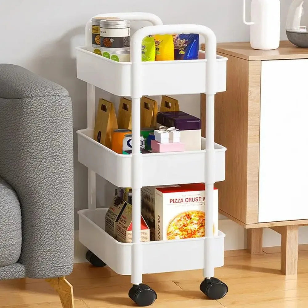 3/4 Tier Mobile Storage Rack Trolley Organizer With Wheels Plastic  Kitchen Organizers Household Cart Mobile Trolley Bookshelf