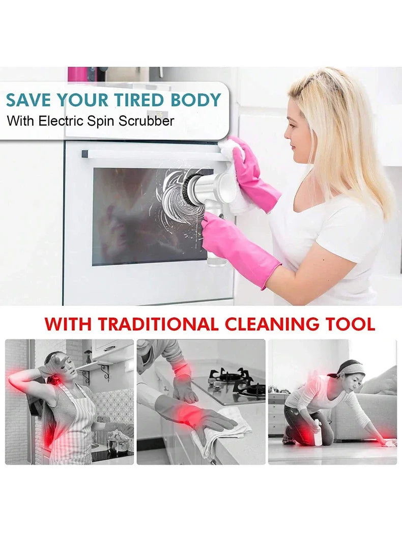 5 in 1 Electric Cleaning Brush Bathroom Kitchen Scrubber 5 Replaceable Brush Head Powerful Handheld Rechargeable Shower Scrubber