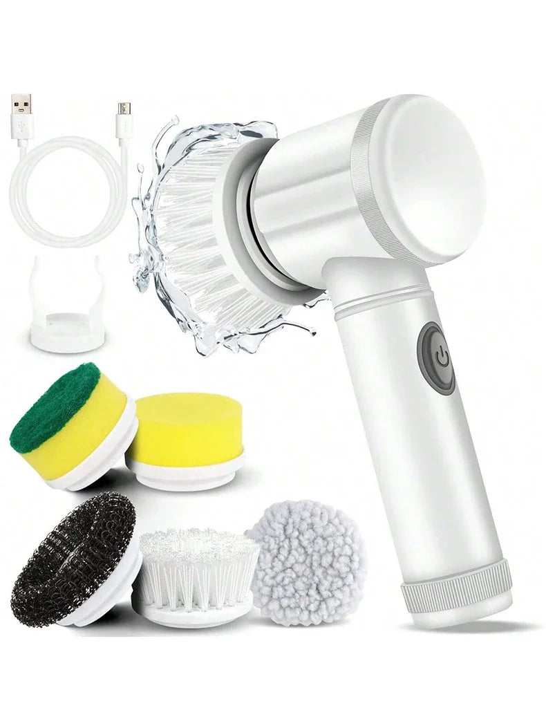 5 in 1 Electric Cleaning Brush Bathroom Kitchen Scrubber 5 Replaceable Brush Head Powerful Handheld Rechargeable Shower Scrubber