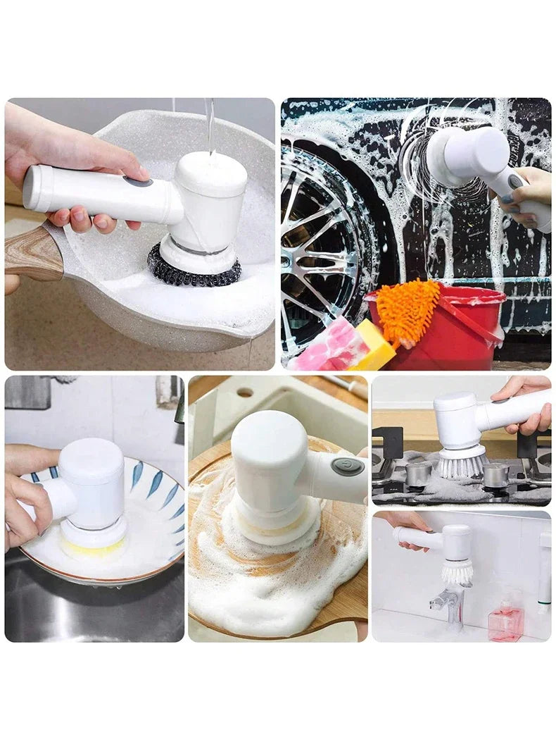 5 in 1 Electric Cleaning Brush Bathroom Kitchen Scrubber 5 Replaceable Brush Head Powerful Handheld Rechargeable Shower Scrubber