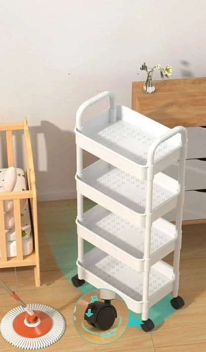 3/4 Tier Mobile Storage Rack Trolley Organizer With Wheels Plastic  Kitchen Organizers Household Cart Mobile Trolley Bookshelf